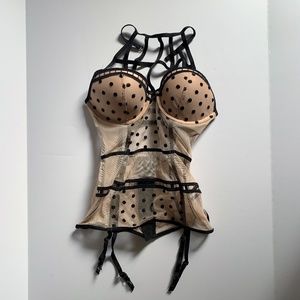 Victoria's Secret Nude Polka Dot Lace Corset Garters Lingerie | 36C